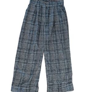 KOANDAILY Black & White Plaid Wide Leg Button Up Pant Size Large